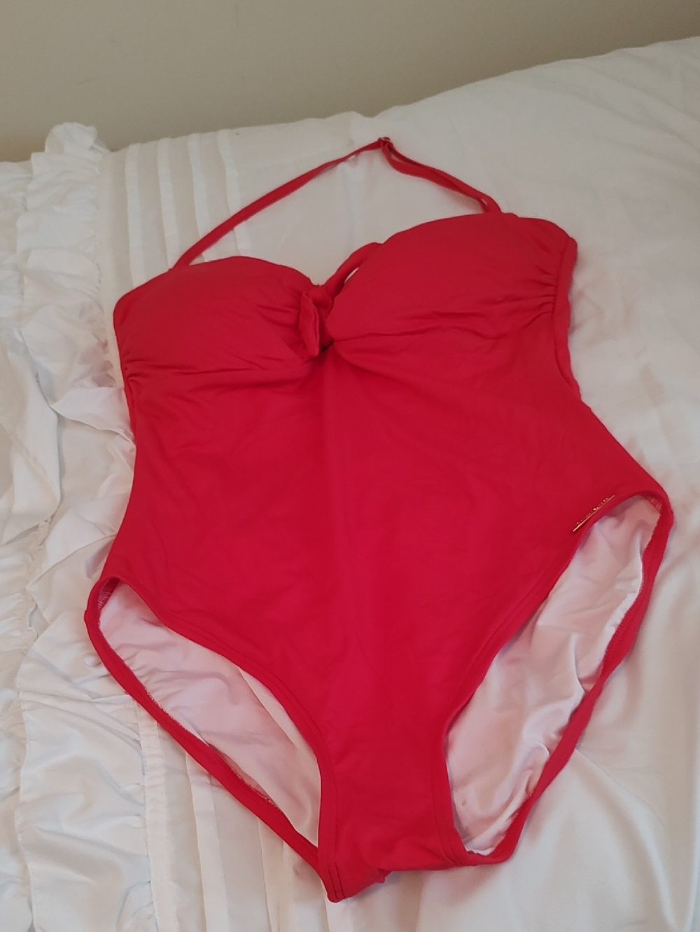 Michael Kors Red One-Piece with Gold Logo Plaque